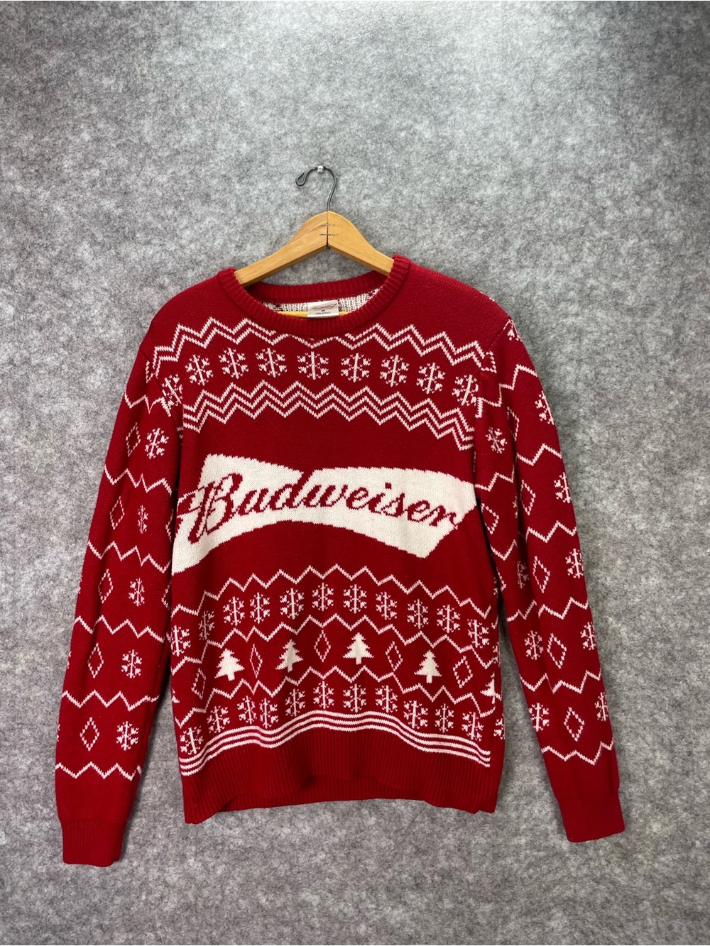 Budweiser Sweater Mens Medium Red Beer Fair Isle Ugly Christmas Knit Pullover